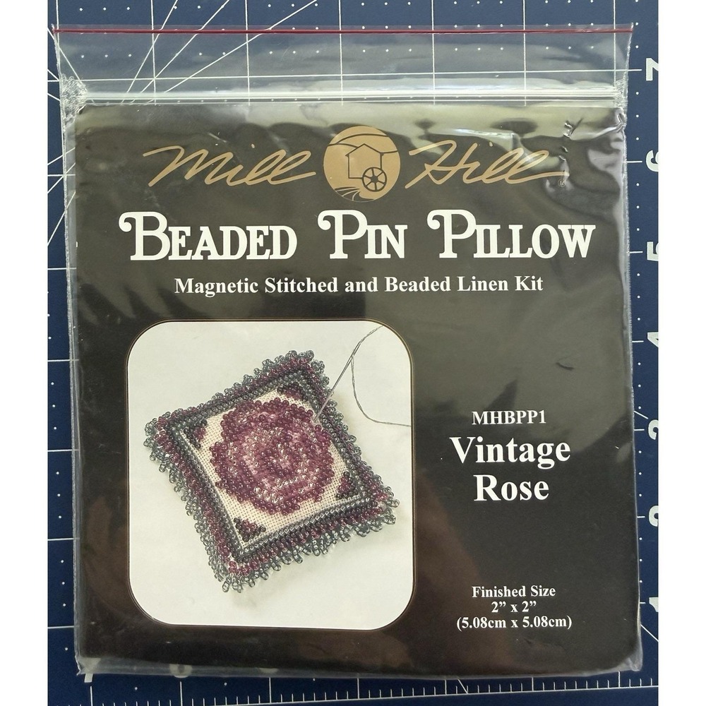 Mill Hill Beaded Pin Pillow Vintage Rose Magnetic Stitched & Beaded Linen Kit